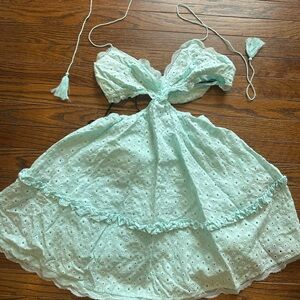 Light blue Eyelet Dress with Tassel Ties